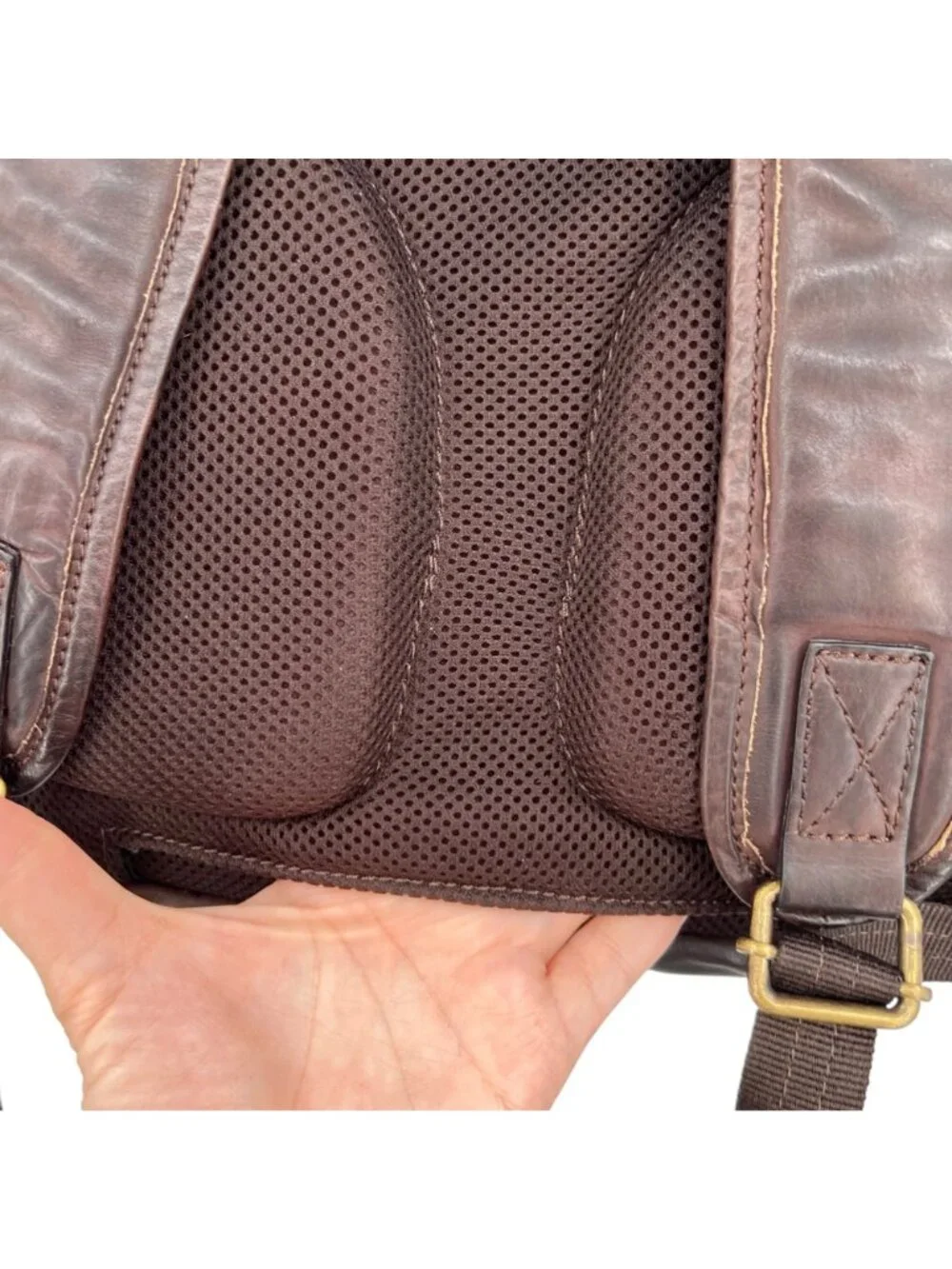 Chaps Leather Backpack Dark Brown Travel Laptop Bag Multi Pocket Rucksack